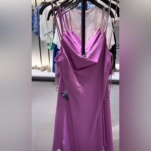 Zara pink purple mini satin cowl neck dress with rhinestone strap size small
